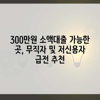 300만원 소액대출 가능한 곳, 무직자 및 저신용자 급전 추천