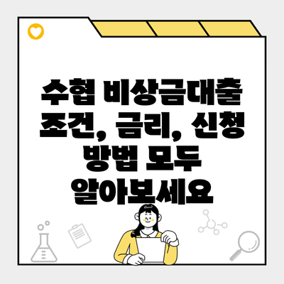 수협 비상금대출 조건, 금리, 신청 방법 모두 알아보세요