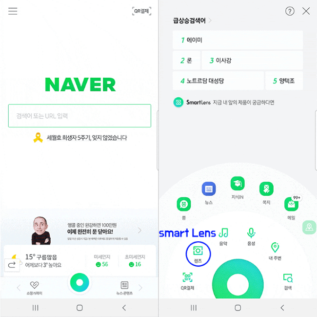 네이버 스마트렌즈 검색 화면