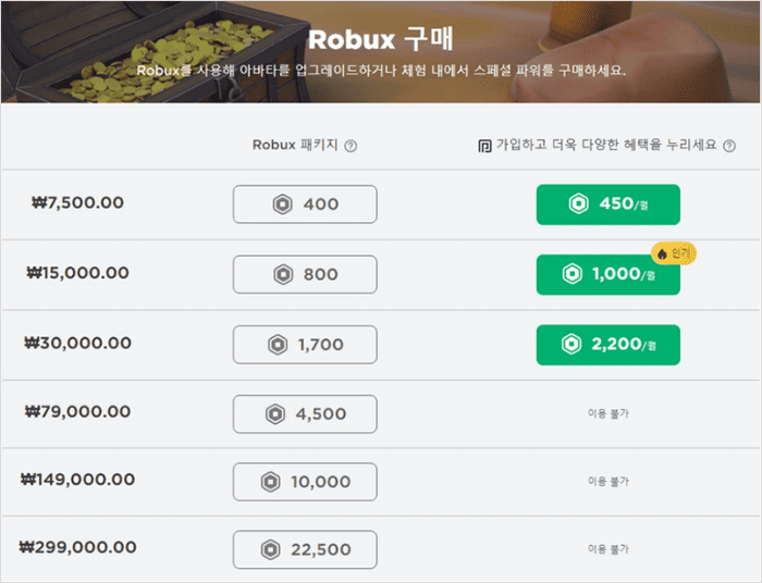 로벅스 충전 화면